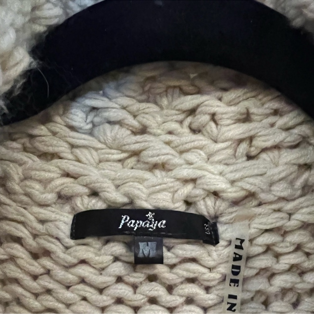 Papaya Chunky Knit Sweater Vest Cream Faux Fur Trim Rabbit Hair Medium - Picture 5 of 7